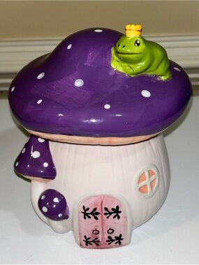 10 Strawberry Street Prince &The Frog Purple Mushroom Cottage Cookie Jar (2)